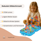 Ein Kind sitzt auf dem Boden und spielt mit dem Klugolino Kreativkoffer. Das Kinderspielzeug fördert STEM-Lernen, Konzentration, Feinmotorik, bildschirmfreies Spielen und das Bauen eigener Welten.